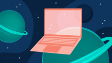 Computer laptop in space Computer laptop in space