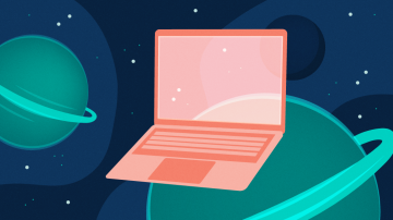 Computer laptop in space Computer laptop in space
